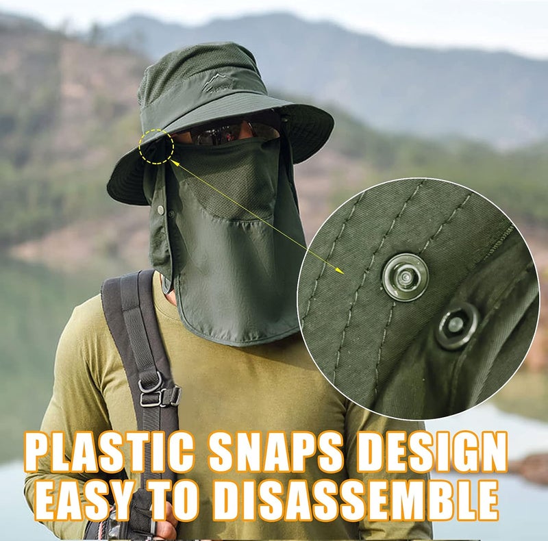 Outrip Fishing Hat for Men & Women, Outdoor UV Sun Protection Wide Brim Hat with Face Cover & Neck Flap - Image 2