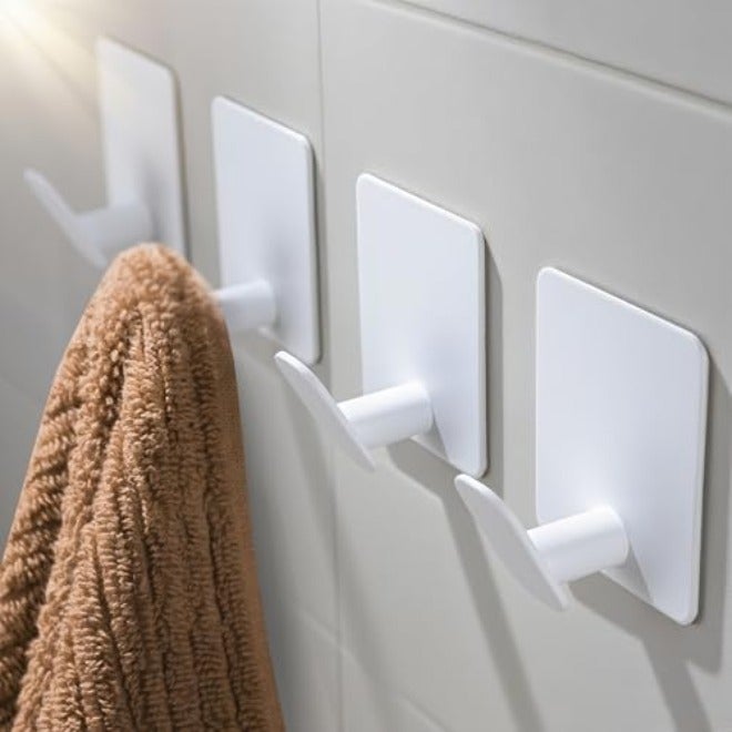 DELITON Adhesive Towel Hooks on Wall: Robe Hooks for Hanging Clothes Hats Stick on Bathroom/Kitchen SUS 304 Stainless Steel Silver - Image 1