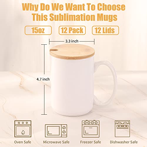 RAINBOWTIE Sublimation Mugs 15 oz with Bamboo Lid Ceramic Coffee Cup Sublimation Coffee Mugs Tazas Para Sublimar Set of 12 - Image 2