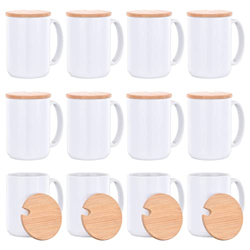 RAINBOWTIE Sublimation Mugs 15 oz with Bamboo Lid Ceramic Coffee Cup Sublimation Coffee Mugs Tazas Para Sublimar Set of 12 - Image 1