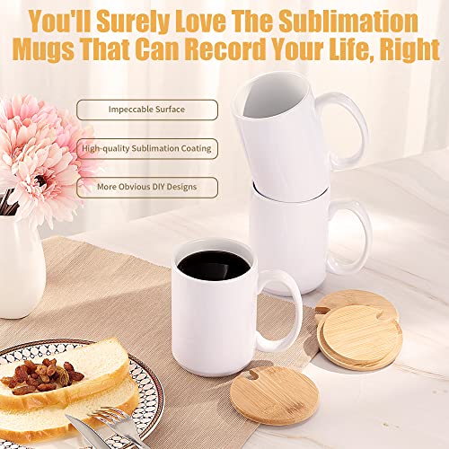 RAINBOWTIE Sublimation Mugs 15 oz with Bamboo Lid Ceramic Coffee Cup Sublimation Coffee Mugs Tazas Para Sublimar Set of 12 - Image 4