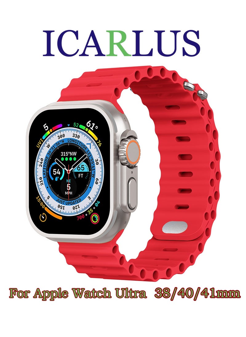 ICARLUS Ocean Band Compatible with Apple Watch Ultra Band 41/40/38mm Men Women, Soft Silicone Sport Band Replacement Strap for Apple Watch Ultra2/Ultra iWatch Series 9 8 7 SE 6 5 4 3 2 1 Red  - Image 1