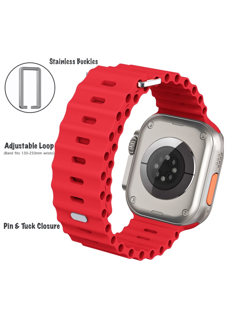 ICARLUS Ocean Band Compatible with Apple Watch Ultra Band 41/40/38mm Men Women, Soft Silicone Sport Band Replacement Strap for Apple Watch Ultra2/Ultra iWatch Series 9 8 7 SE 6 5 4 3 2 1 Red  - Image 2