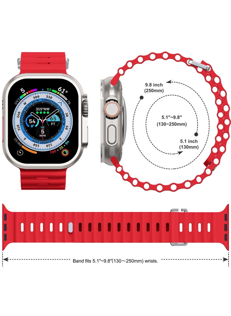 ICARLUS Ocean Band Compatible with Apple Watch Ultra Band 41/40/38mm Men Women, Soft Silicone Sport Band Replacement Strap for Apple Watch Ultra2/Ultra iWatch Series 9 8 7 SE 6 5 4 3 2 1 Red  - Image 3