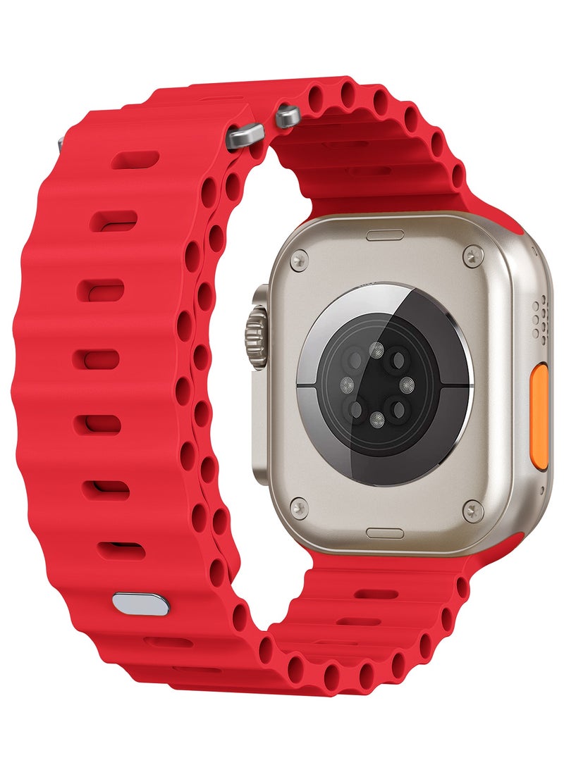 ICARLUS Ocean Band Compatible with Apple Watch Ultra Band 41/40/38mm Men Women, Soft Silicone Sport Band Replacement Strap for Apple Watch Ultra2/Ultra iWatch Series 9 8 7 SE 6 5 4 3 2 1 Red  - Image 5