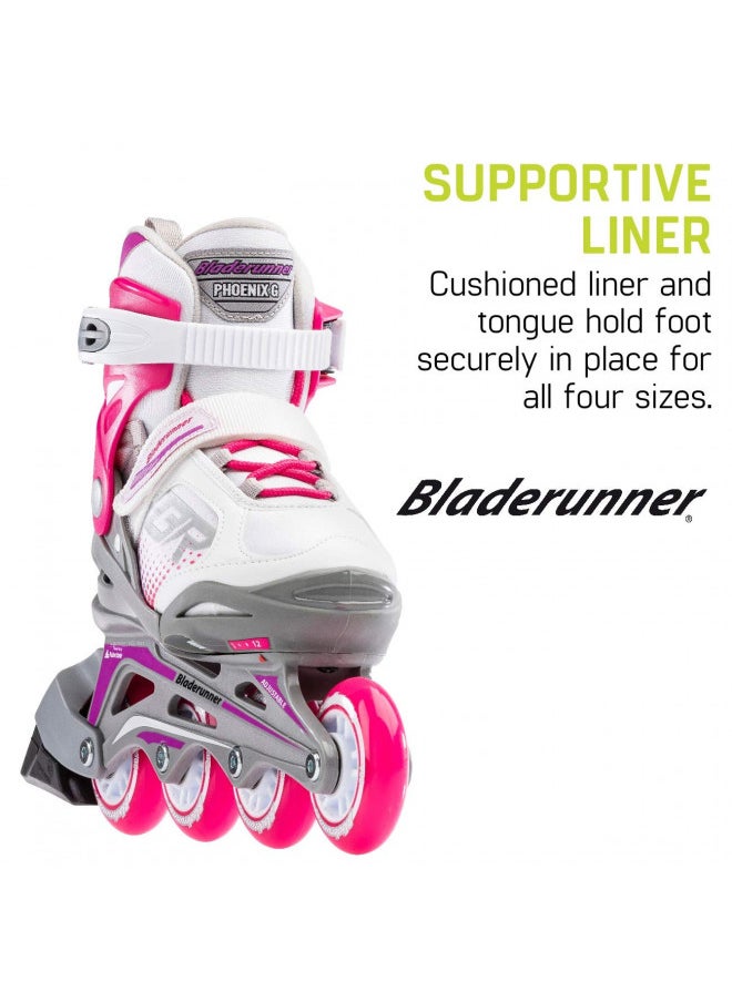 Bladerunner by Rollerblade Phoenix Girls Adjustable Fitness Inline Skate, White and Fuchsia, Junior, Value Performance Inline Skates, 2-6 (0T1011006R2)