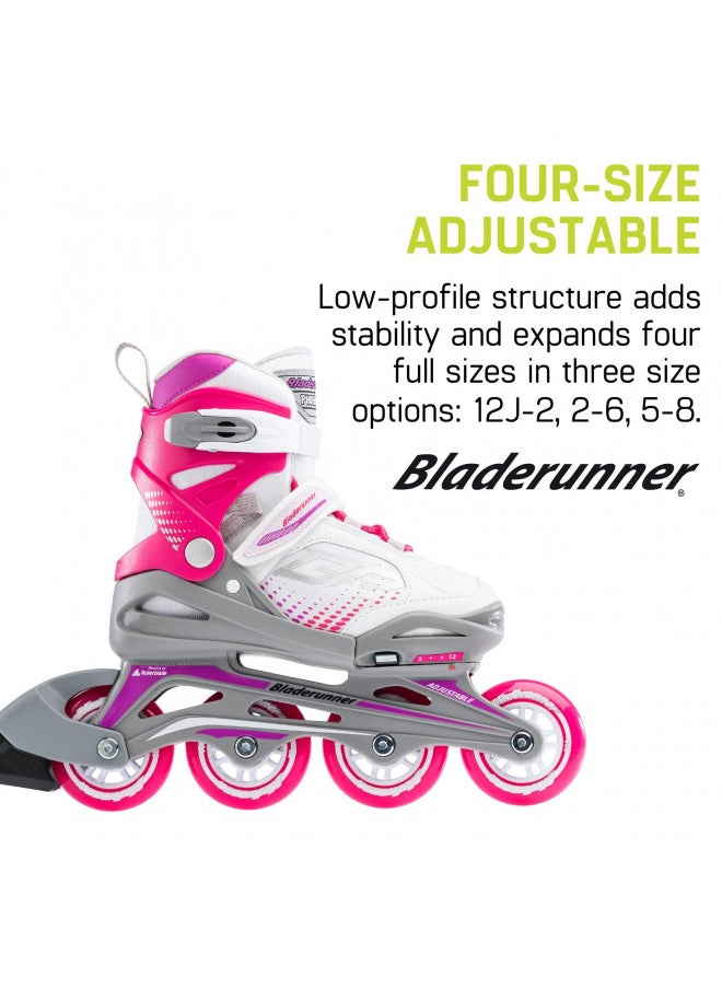 Bladerunner by Rollerblade Phoenix Girls Adjustable Fitness Inline Skate, White and Fuchsia, Junior, Value Performance Inline Skates, 2-6 (0T1011006R2)