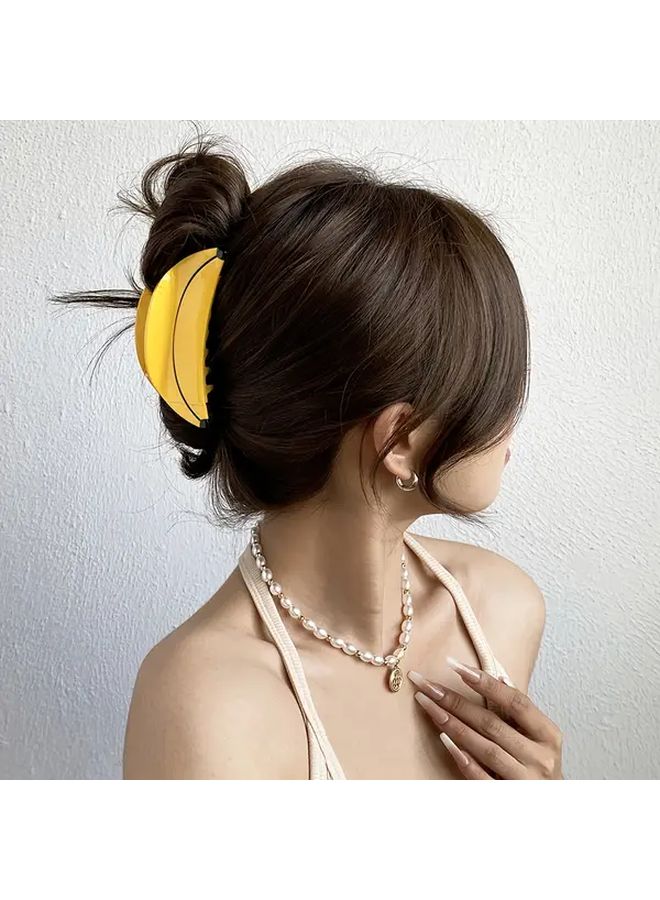 مشبك شعر على شكل موزة صفراء للنساء، تصميم جذاب غير قابل للانزلاق من مادة الأسيتات - Image 3