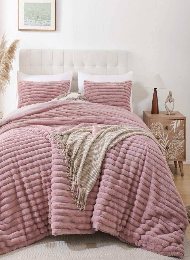 Smoofy Fluffy Twin Comforter Sets 2 Pieces - Old Pink Fleece Fluffy Comforter Set, Luxury Fuzzy Twin Bedding Set, Soft Warm Comforter All Season, Heavy Faux Fur Comforter with Pillow Cases - Image 1