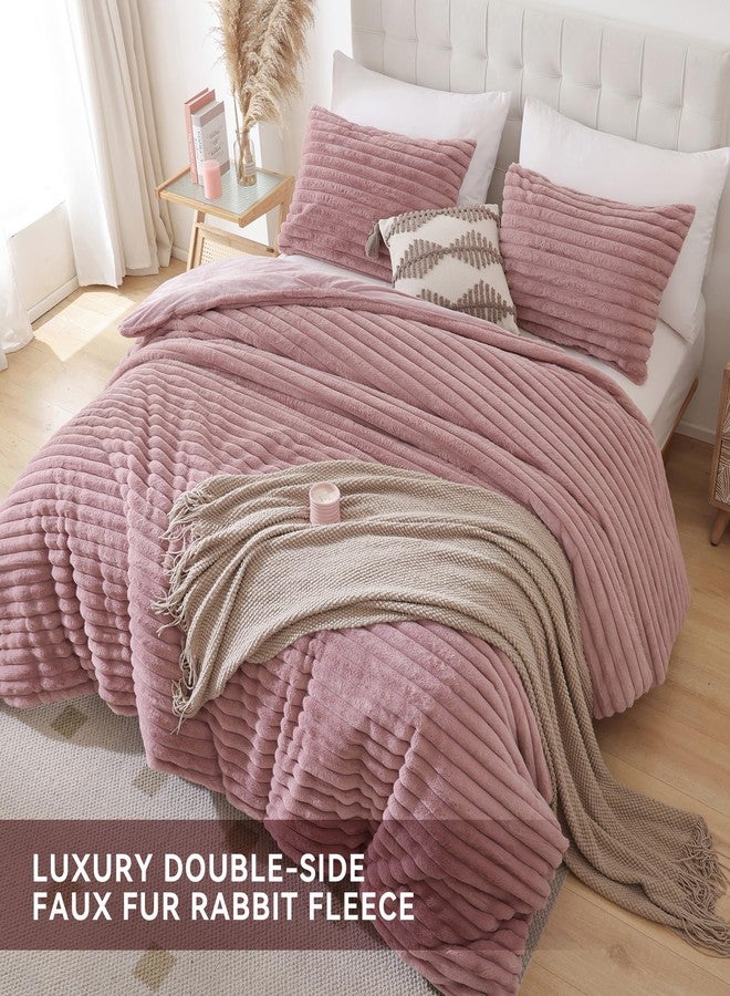 Smoofy Fluffy Twin Comforter Sets 2 Pieces - Old Pink Fleece Fluffy Comforter Set, Luxury Fuzzy Twin Bedding Set, Soft Warm Comforter All Season, Heavy Faux Fur Comforter with Pillow Cases - Image 4
