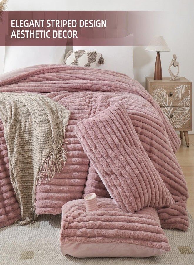 Smoofy Fluffy Twin Comforter Sets 2 Pieces - Old Pink Fleece Fluffy Comforter Set, Luxury Fuzzy Twin Bedding Set, Soft Warm Comforter All Season, Heavy Faux Fur Comforter with Pillow Cases - Image 3