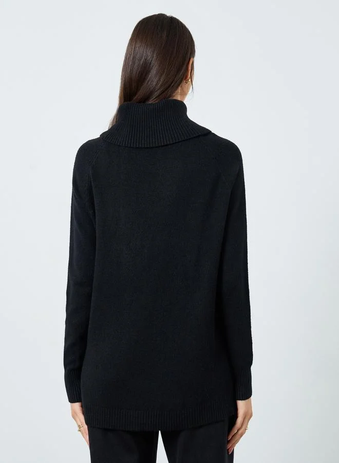 Styli Black Roll Neck Longline Sweater
