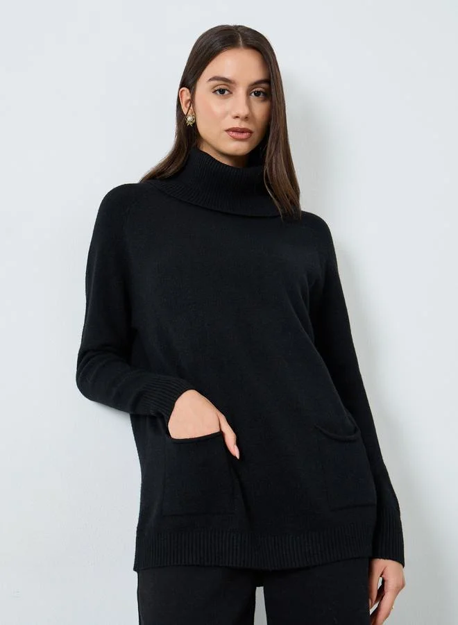 Styli Black Roll Neck Longline Sweater