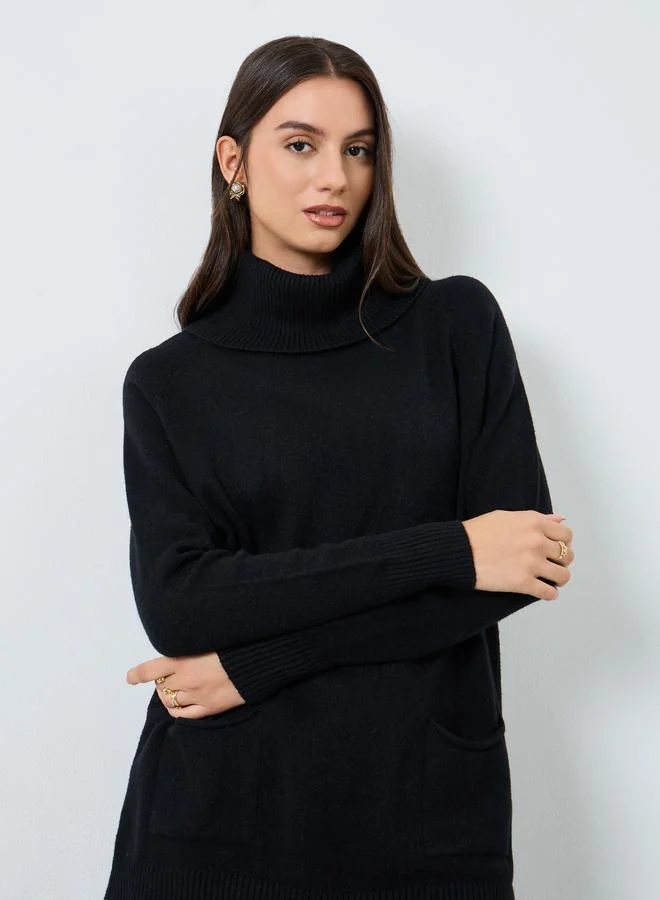 Black Roll Neck Longline Sweater