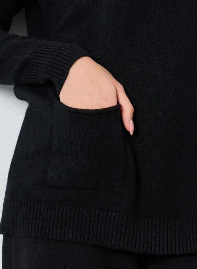 Styli Black Roll Neck Longline Sweater