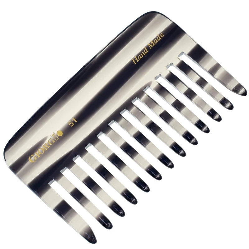 Giorgio G51 Graphite Small Travel Purse Hair Detangling Comb Wide Teeth Pocket Comb for Thick Curly Wavy Hair Hair Detangler Comb For Wet and Dry Everyday Care Handmade of Cellulose SawCut Hand Polished