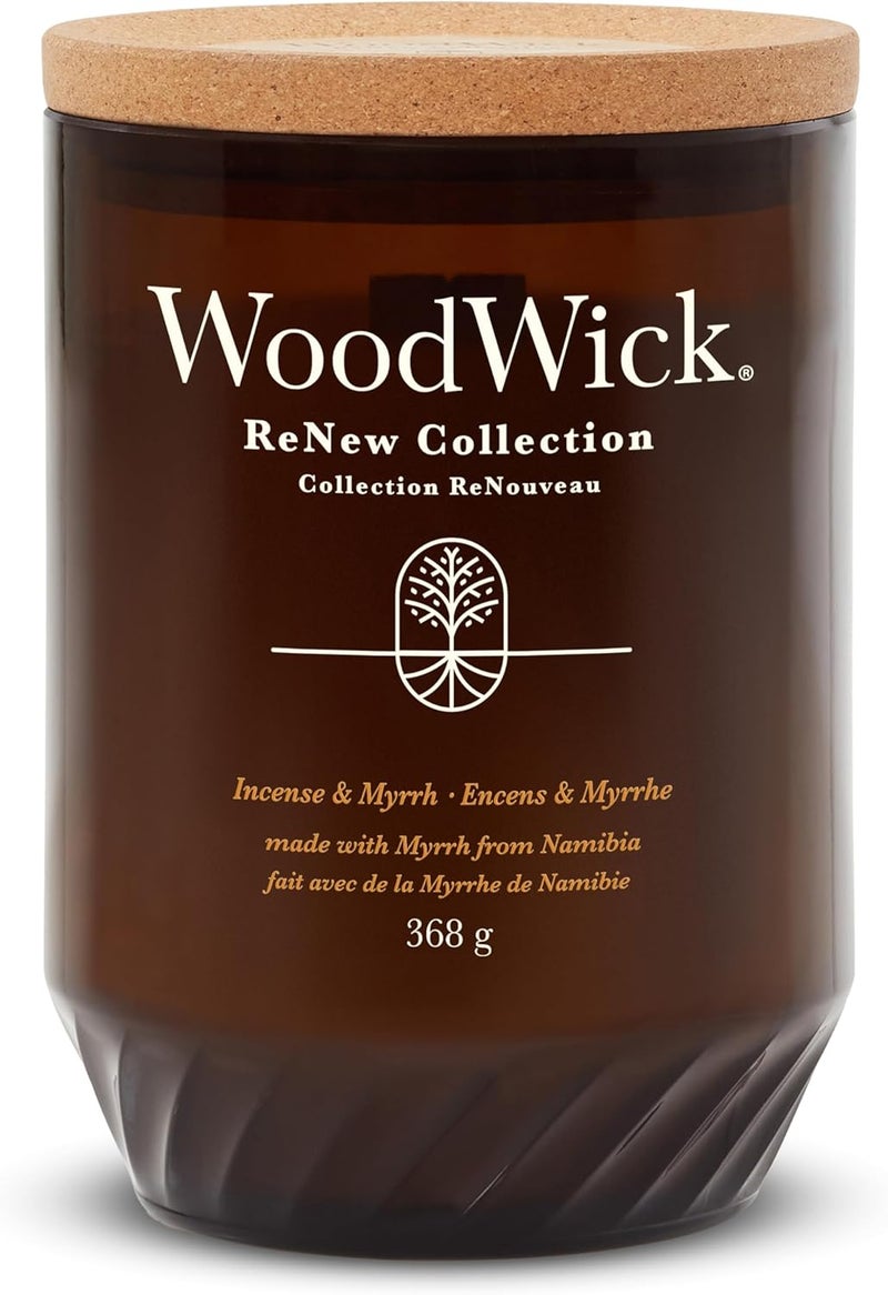 وودويك شمعة WoodWick Renew عطرية بفتيل متشقق | شمعة كبيرة الحجم بنكهة البخور والمر | مزيج من شمع الصويا وجوز الهند النباتي | مصنوعة من مواد معاد تدويرها | هدايا مثالية للنساء - Image 1