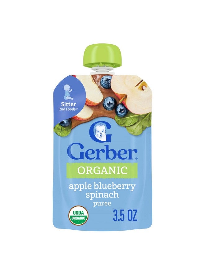 Gerber طعام الأطفال العضوي من جيربر بالتفاح والتوت الأزرق والسبانخ، 3.5 أونصة كيس - Image 1