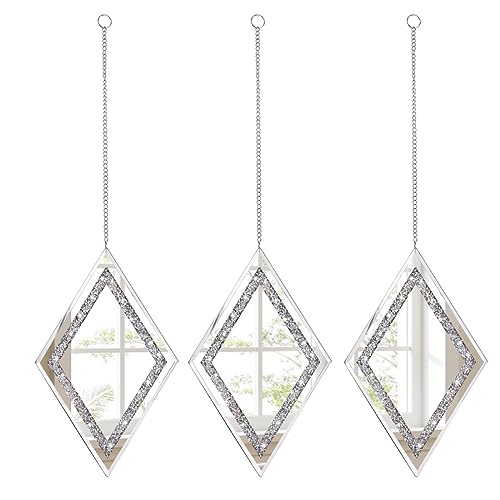 Pibeyer Silver Diamond Shaped Wall Mirror Set of 3, Decorative Crystal Crush Diamond Mirrors for Bedroom, Living Room & Hallway, Home Decor - Image 4