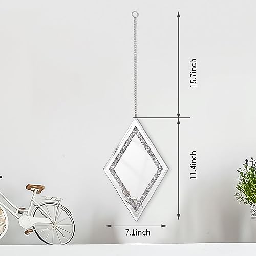Pibeyer Silver Diamond Shaped Wall Mirror Set of 3, Decorative Crystal Crush Diamond Mirrors for Bedroom, Living Room & Hallway, Home Decor - Image 3