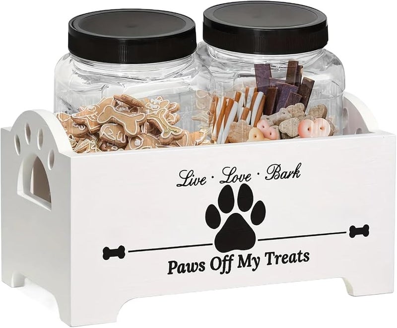 White Airtight Wooden Dog Treat Container Pet Food Storage Jar Countertop Organizer - Image 2