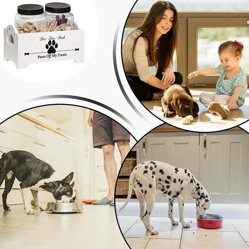 White Airtight Wooden Dog Treat Container Pet Food Storage Jar Countertop Organizer - Image 5