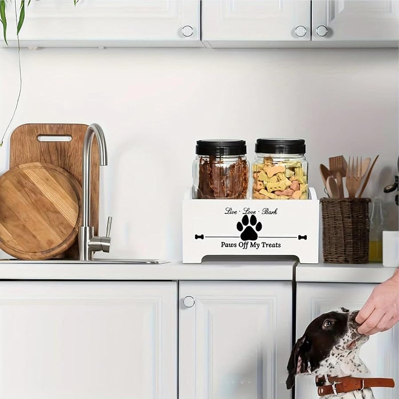 White Airtight Wooden Dog Treat Container Pet Food Storage Jar Countertop Organizer - Image 3