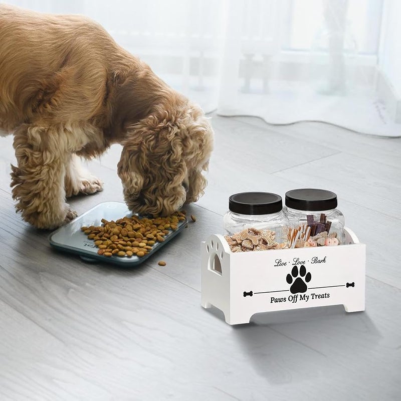 White Airtight Wooden Dog Treat Container Pet Food Storage Jar Countertop Organizer - Image 4