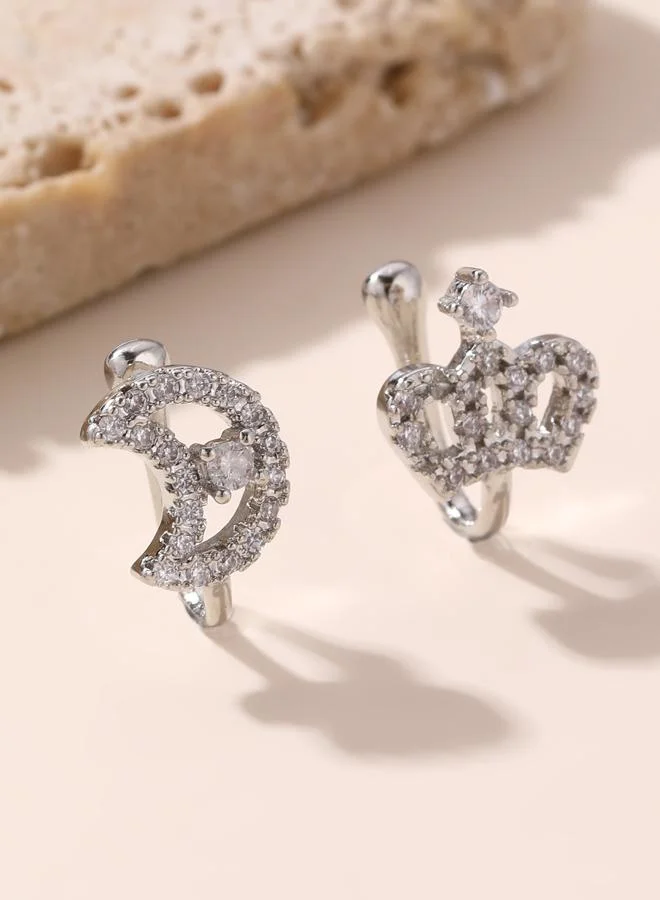 تايك تو Pack of 2 - Silver Heart and Flower Nose Cuff