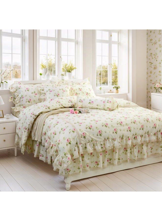 FADFAY Rosette Floral Print Duvet Cover Set Princess Lace Ruffle Bedding Set for Girls 3 Pieces Twin Size - Image 1