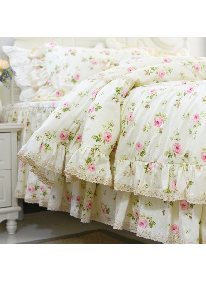 FADFAY Rosette Floral Print Duvet Cover Set Princess Lace Ruffle Bedding Set for Girls 3 Pieces Twin Size - Image 2