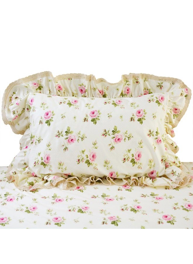 FADFAY Rosette Floral Print Duvet Cover Set Princess Lace Ruffle Bedding Set for Girls 3 Pieces Twin Size - Image 4