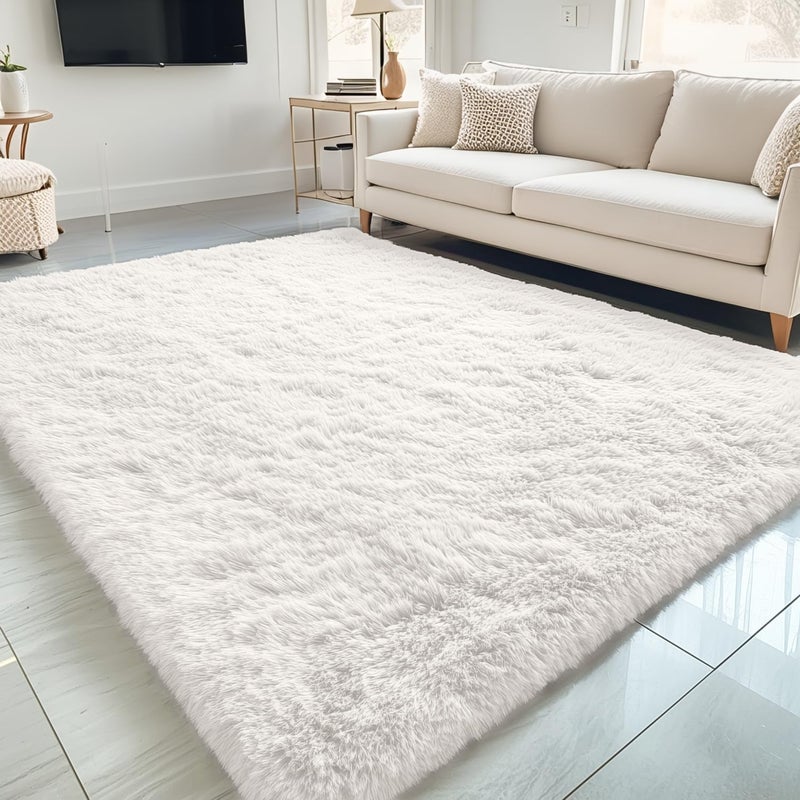 OLANLY 5x8 Machine Washable Large Area Rugs for Living Room Bedroom Soft Fluffy Shaggy Bedside Rug Indoor Floor Carpet for Kids Girls and Boys Dorms Nursery Home Decor Aesthetic Ivory