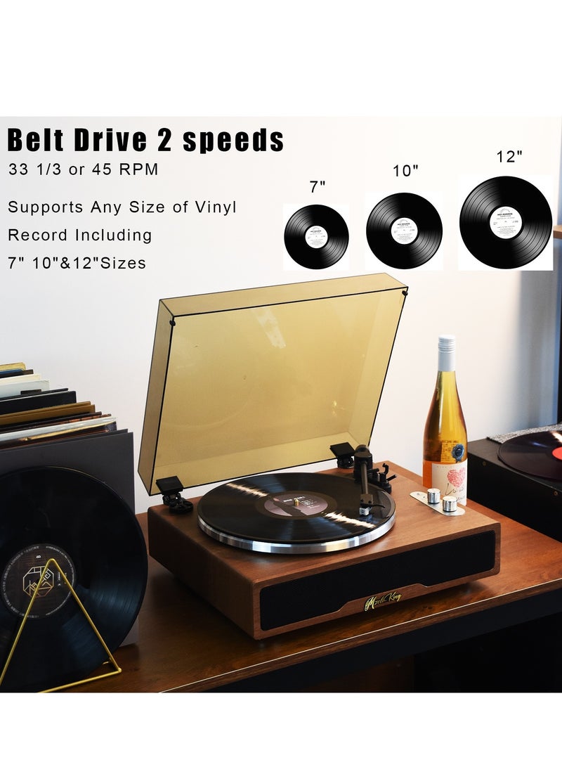 Retro Vinyl Record Player Bluetooth Speaker Wooden Phonograph Ornament Gift Set | Supports Vinyl Record Playback, Bluetooth, and Audio Input | Creative Retro Music Gift - Image 4