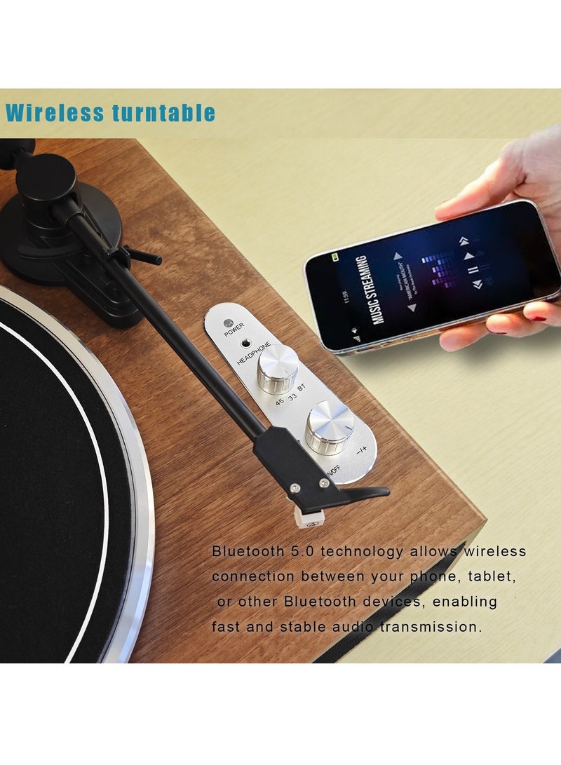 Retro Vinyl Record Player Bluetooth Speaker Wooden Phonograph Ornament Gift Set | Supports Vinyl Record Playback, Bluetooth, and Audio Input | Creative Retro Music Gift - Image 5