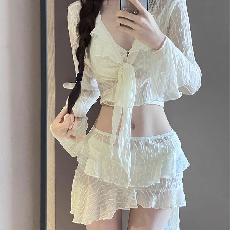 [Moonlight Department] 2024 New Fairy Swimsuit Womens Summer Split Bikini Bikini Four-piece Hot Spring Swimsuit 9569 beige four-piece set 