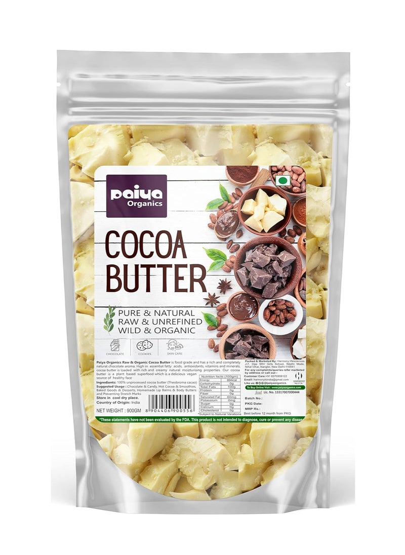 Paiya Organics Cocoa Butter Pure and Natural Raw Unrefined Wild Organic for Body Lotion Stretch Mark Chocolate Making Moisturizer Skin Care 900gm  - Image 1