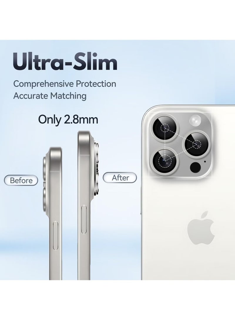 ELTRAZONE (2 Pack) Camera Lens Protector for iPhone 16 Pro and iPhone 16 Pro Max – [Alloy Metal Camera Cover] + [Tempered Glass Screen Protector] (Grey) - Image 2