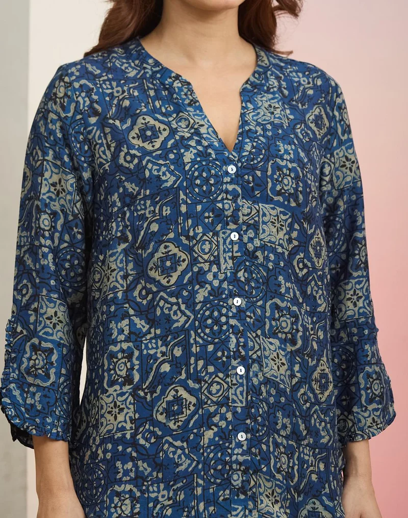 Fabindia  Blue Rayon Blend Top for Women | Best Price UAE
