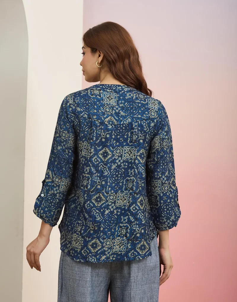 Fabindia  Blue Rayon Blend Top for Women | Best Price UAE