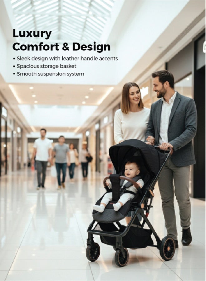 Zenito Reversible handle Baby Stroller - Stylish, Lightweight 5.8kg , Foldable Travel Stroller for Infants & Toddlers, All-Terrain Wheels, Safety Harness, Aluminum Frame, 0-36 Months | Black - Image 2