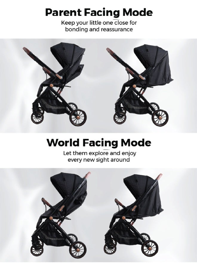 Zenito Reversible handle Baby Stroller - Stylish, Lightweight 5.8kg , Foldable Travel Stroller for Infants & Toddlers, All-Terrain Wheels, Safety Harness, Aluminum Frame, 0-36 Months | Black - Image 3