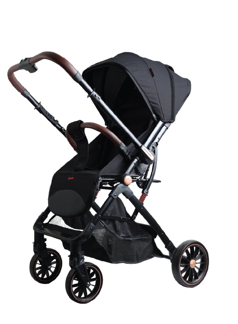 Zenito Reversible handle Baby Stroller - Stylish, Lightweight 5.8kg , Foldable Travel Stroller for Infants & Toddlers, All-Terrain Wheels, Safety Harness, Aluminum Frame, 0-36 Months | Black - Image 1