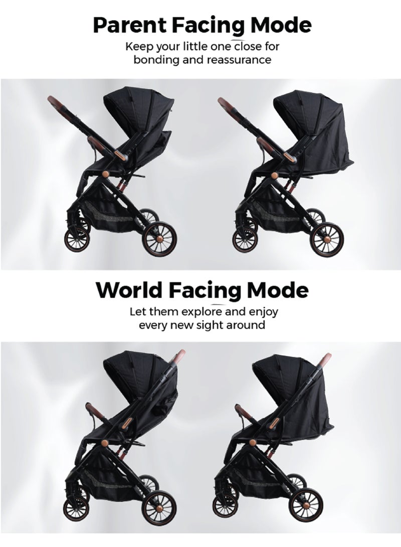 Zenito Reversible handle Baby Stroller - Stylish, Lightweight 5.8kg , Foldable Travel Stroller for Infants & Toddlers, All-Terrain Wheels, Safety Harness, Aluminum Frame, 0-36 Months | Black - Image 4