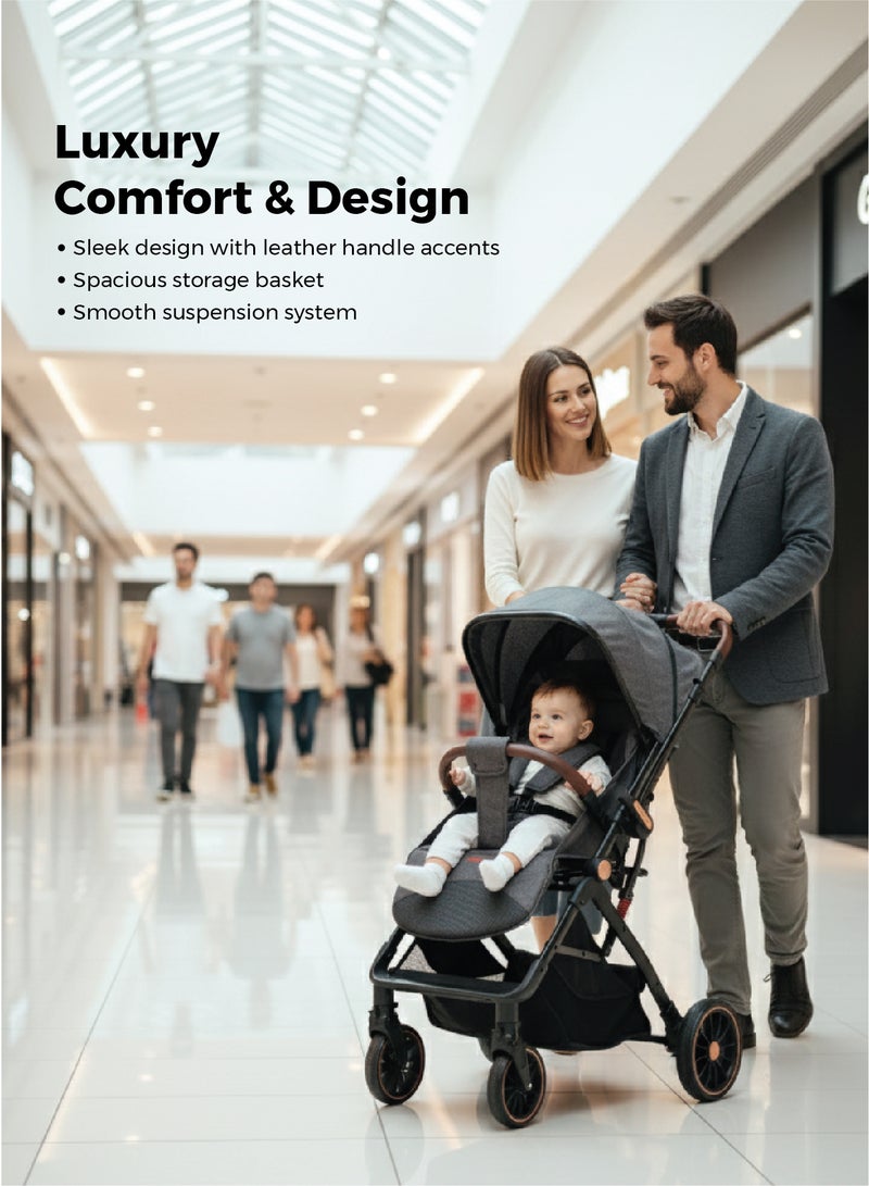 Zenito Reversible handle Baby Stroller - Stylish, Lightweight 5.8kg , Foldable Travel Stroller for Infants & Toddlers, All-Terrain Wheels, Safety Harness, Aluminum Frame, 0-36 Months | Black - Image 3