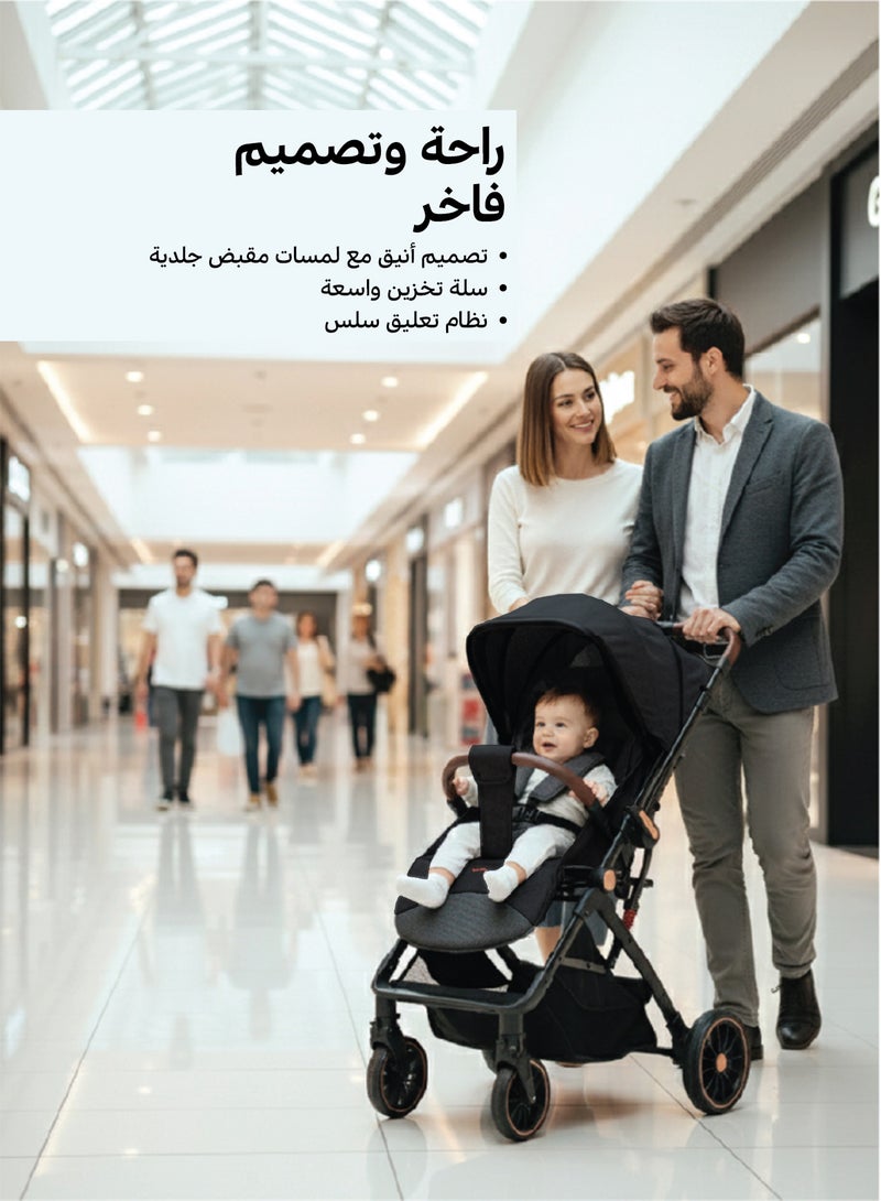 Zenito Reversible handle Baby Stroller - Stylish, Lightweight 5.8kg , Foldable Travel Stroller for Infants & Toddlers, All-Terrain Wheels, Safety Harness, Aluminum Frame, 0-36 Months | Black - Image 2