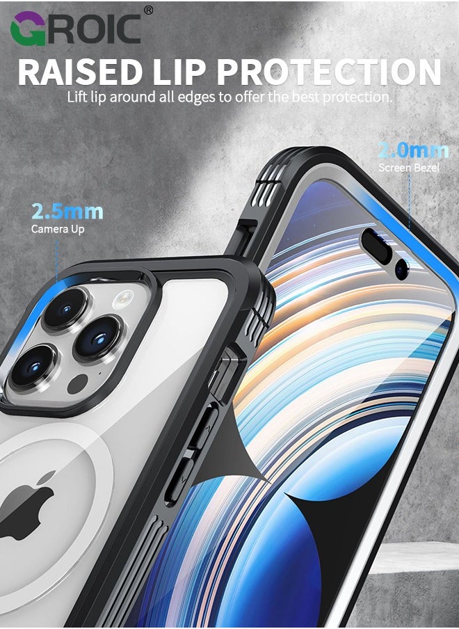 GROIC - For iPhone 15 Pro Case [Compatible with MagSafe] Full-Body Magnetic Bumper Shell with Built-in 9H Tempered Glass Screen Protector and Camera Lens Protector,Shockproof Bumper Phone Cover - Image 1