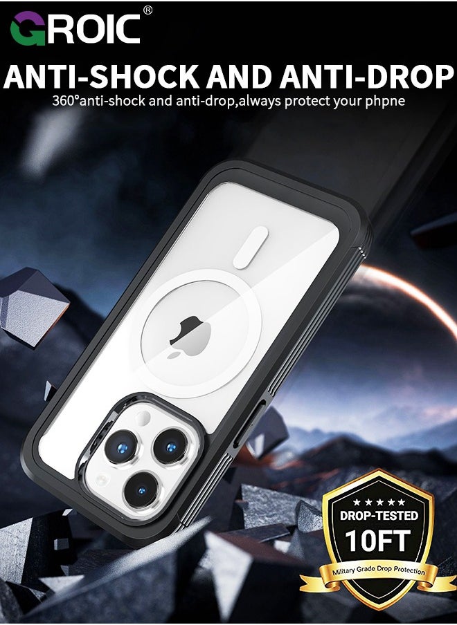 GROIC - For iPhone 15 Pro Case [Compatible with MagSafe] Full-Body Magnetic Bumper Shell with Built-in 9H Tempered Glass Screen Protector and Camera Lens Protector,Shockproof Bumper Phone Cover - Image 1
