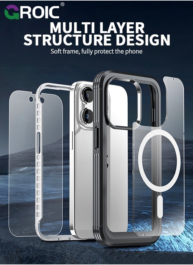 GROIC - For iPhone 15 Pro Case [Compatible with MagSafe] Full-Body Magnetic Bumper Shell with Built-in 9H Tempered Glass Screen Protector and Camera Lens Protector,Shockproof Bumper Phone Cover - Image 1