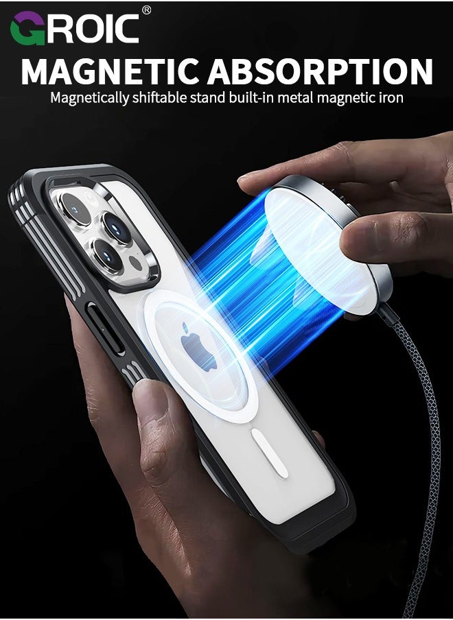 GROIC - For iPhone 15 Pro Case [Compatible with MagSafe] Full-Body Magnetic Bumper Shell with Built-in 9H Tempered Glass Screen Protector and Camera Lens Protector,Shockproof Bumper Phone Cover - Image 1